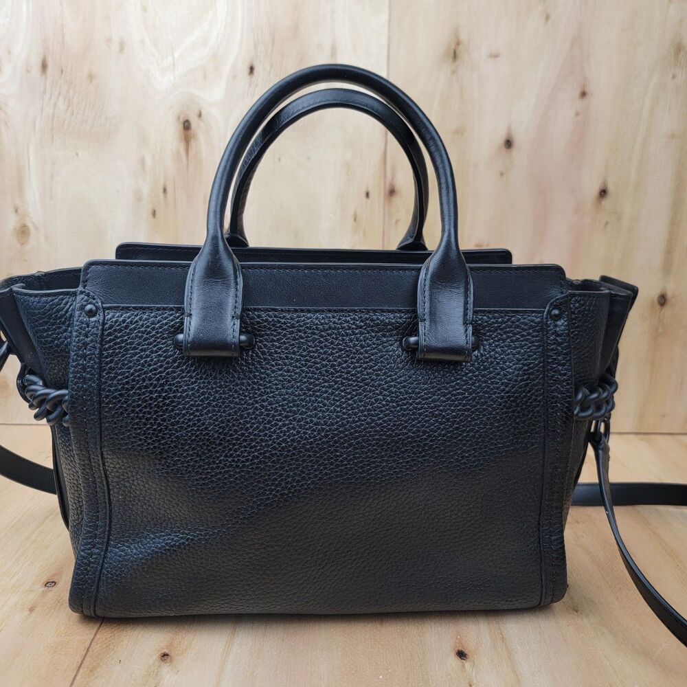 Coach Swagger Carryall Black Pebbled Leather Satchel Crossbody Bag Purse - Picture 7 of 15